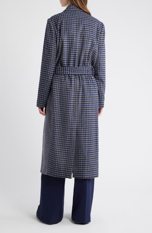 Dra Maggie Blockcheck Wool Blend Wrap Coat In Blue