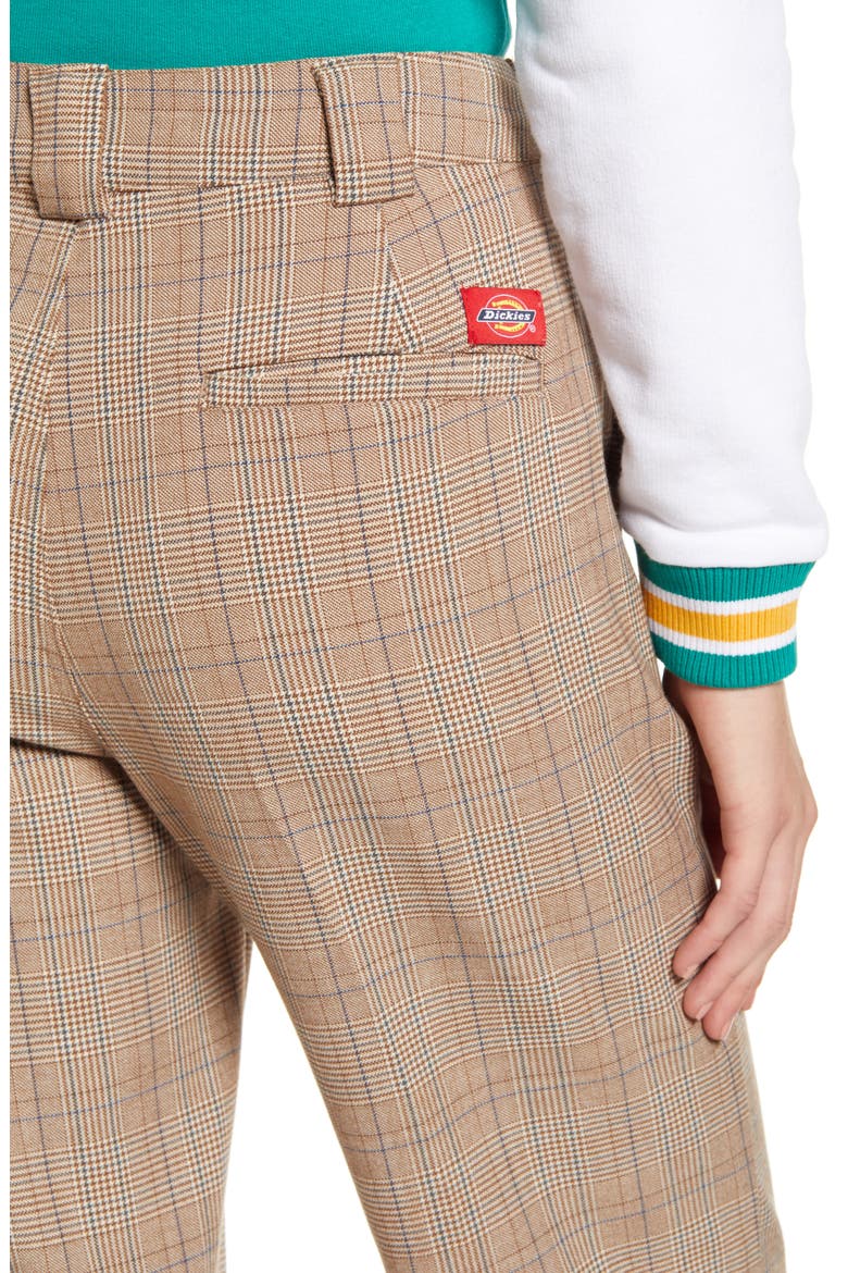 Plaid Straight Leg Crop Work Pants, Alternate, color, BROWN TAN