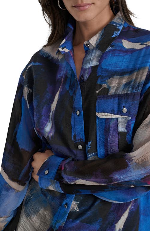 Dkny Printed Rumple Button-up Shirt In Blue
