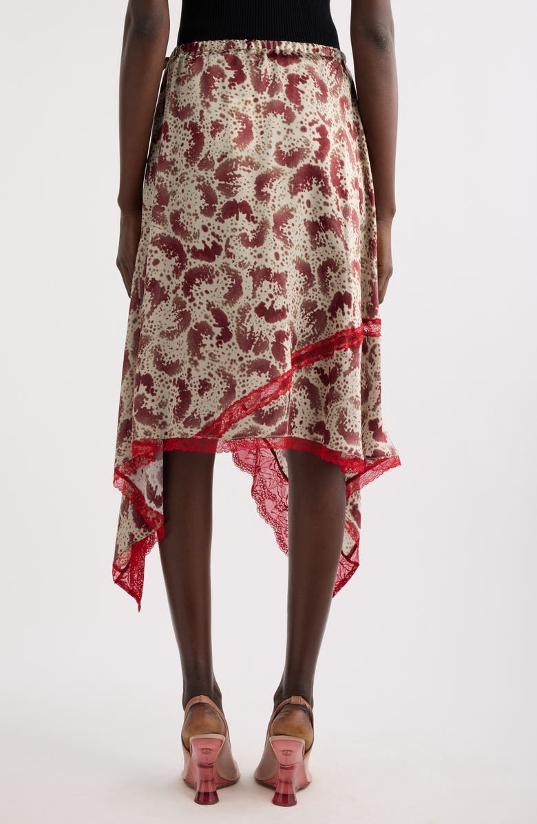 Dries Van Noten Shake Orchid Petal Print Asymmetric Lace Trim Silk Skirt, Alternate, color, 