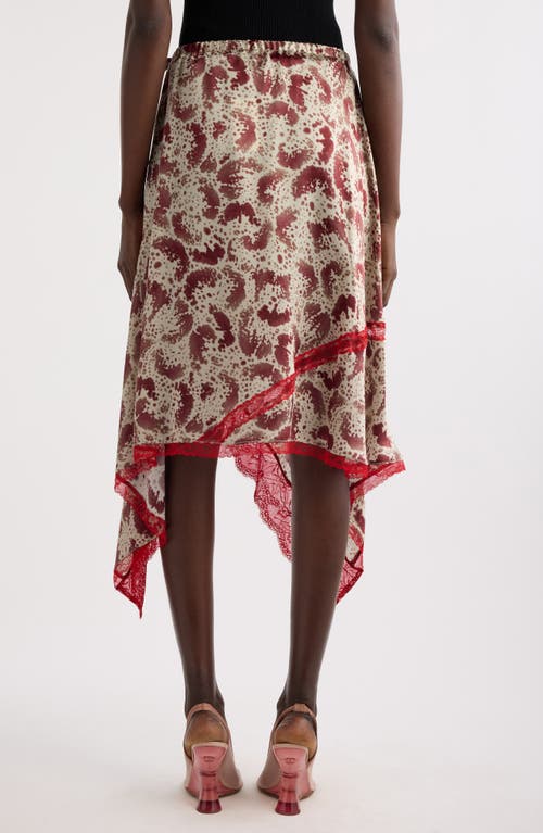 Dries Van Noten Shake Printed Lace-trim Handkerchief Silk Skirt In Burgundy