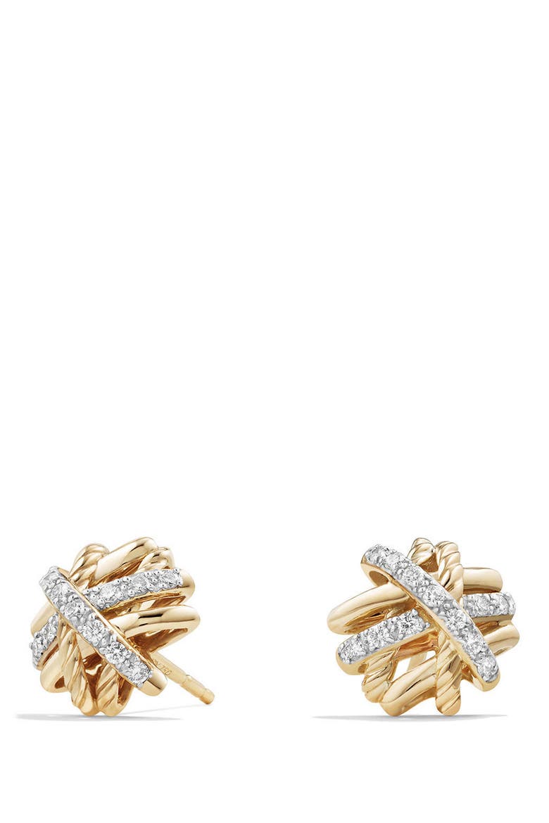 Crossover Stud Earrings with Diamonds in 18k Gold, Main, color, YELLOW GOLD/ DIAMOND