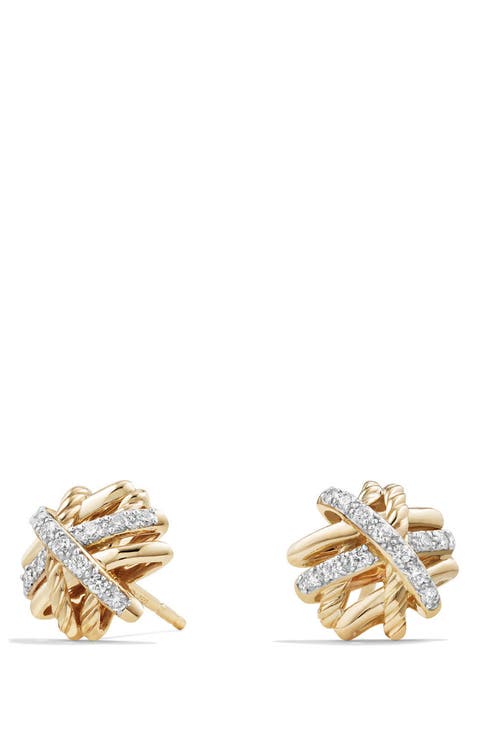 Crossover Stud Earrings with Diamonds in 18k Gold