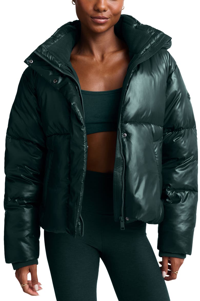 Up For It Puffer Jacket, Main, color, SHINE DARK IVY