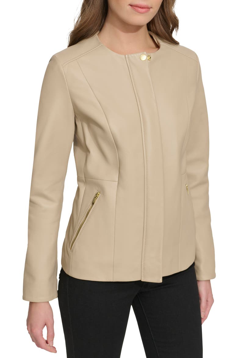 Collarless Leather Jacket, Main, color, CREAM