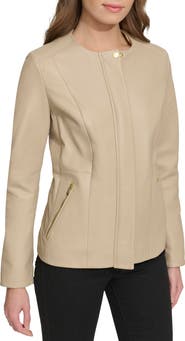 Cole Haan Collarless Leather Jacket