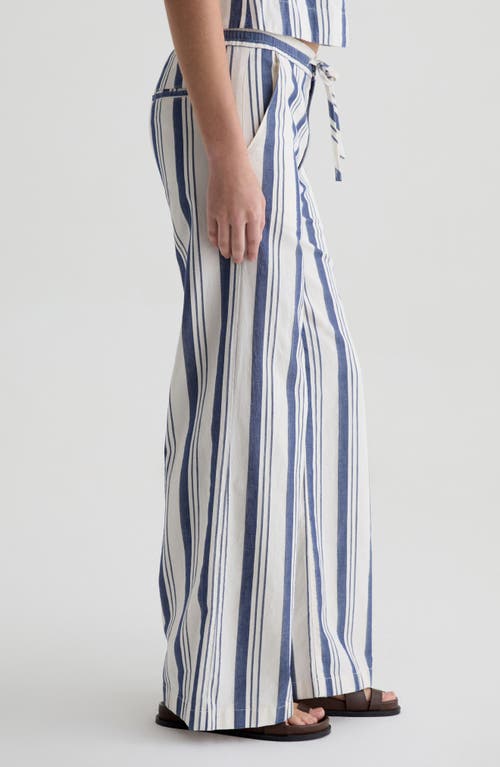 Ag Carolyn Stripe Wide Leg Cotton & Linen Drawstring Pants In Blue