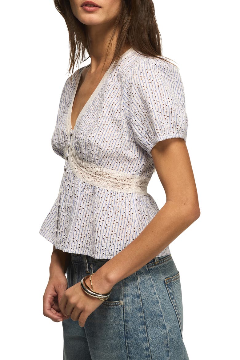 Eyelet Embroidered Babydoll Top, Alternate, color, BLUE STRIPE
