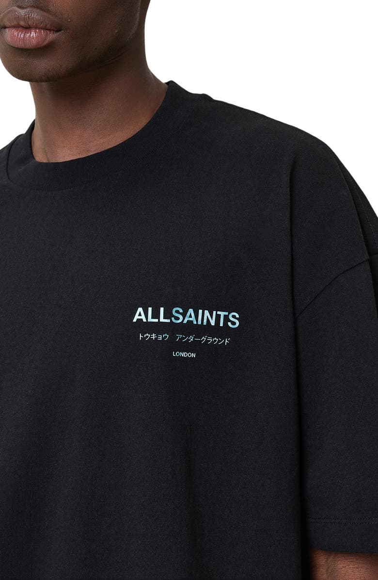 AllSaints Underground Oversize Graphic T-Shirt, Alternate, color, Jet Black/ Blue