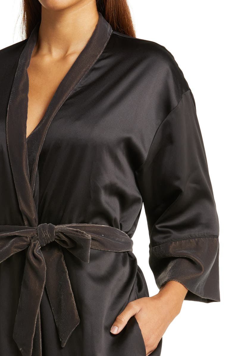 Nordstrom Velveteen Trim Satin Robe, Alternate, color,