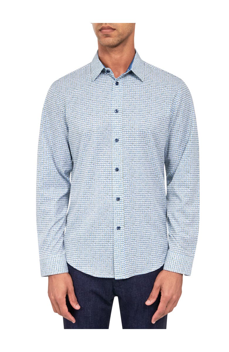 Brooklyn Brigade Slim Fit Geo Recycled 4-Way Stretch Performance Long Sleeve Shirt, Main, color, Green