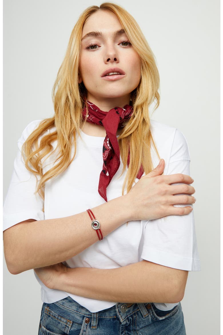Red Leather Strap with Silver-Plated Eye Detail and Crystal, Alternate, color, Silver