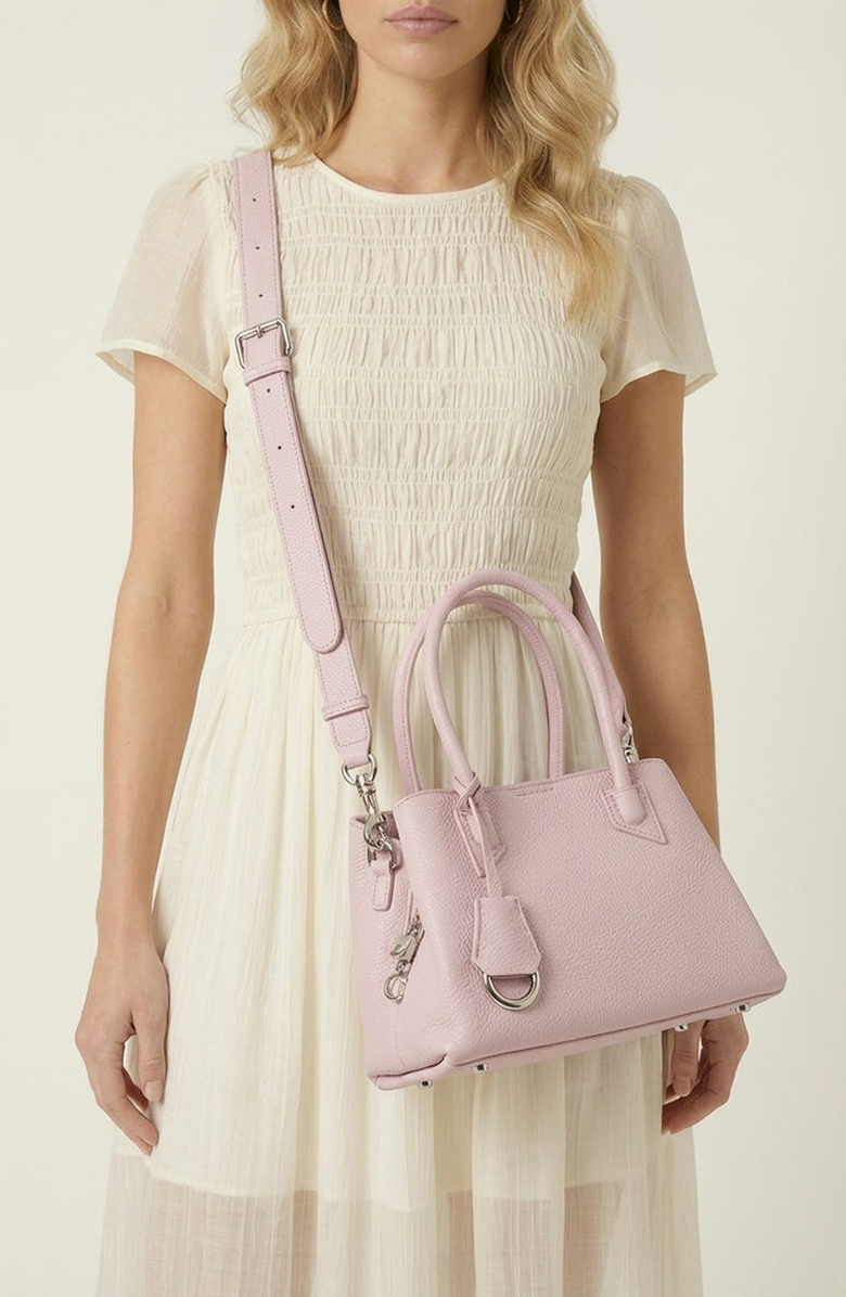 Modenaire Top Handle Leather Bag with Ring Accent, Alternate, color, Pink