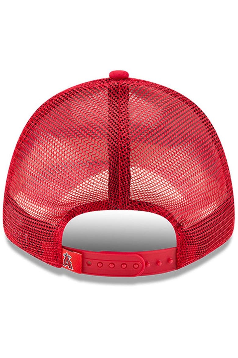 Men's New Era Red Los Angeles Angels Trucker 9FORTY Adjustable Snapback Hat, Alternate, color, RED