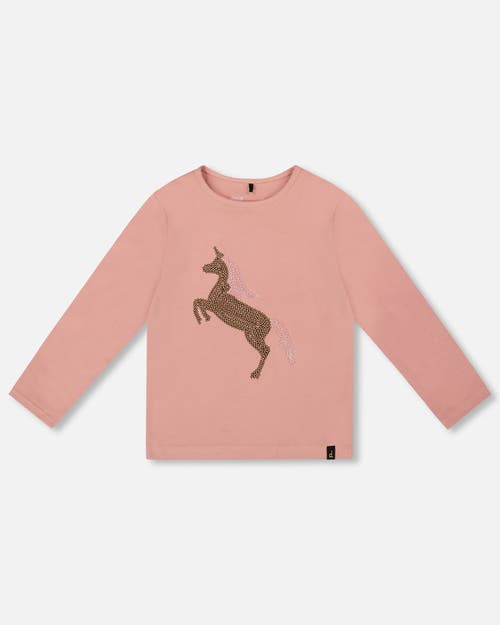 Deux Par Deux Organic Cotton Long Sleeve T-shirt With Sequin Unicorn In Pink