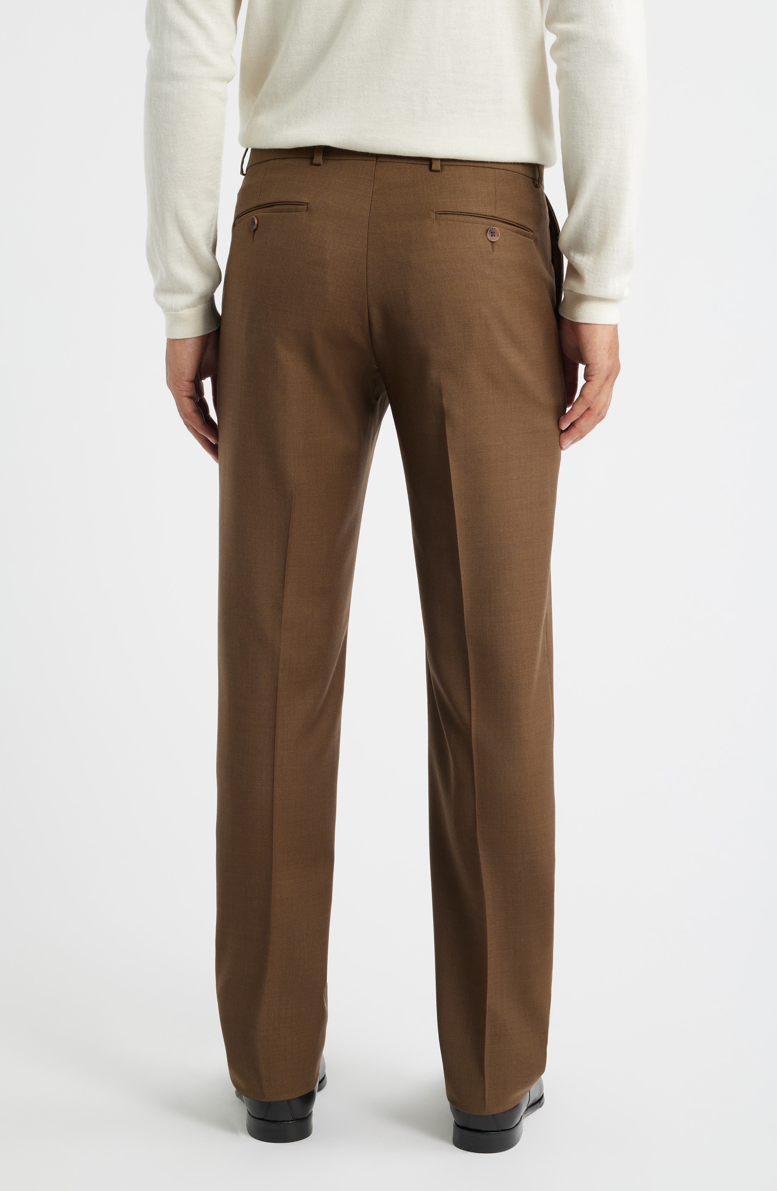 Flat Front Brown Super 120s Wool Dress Pants - image 2