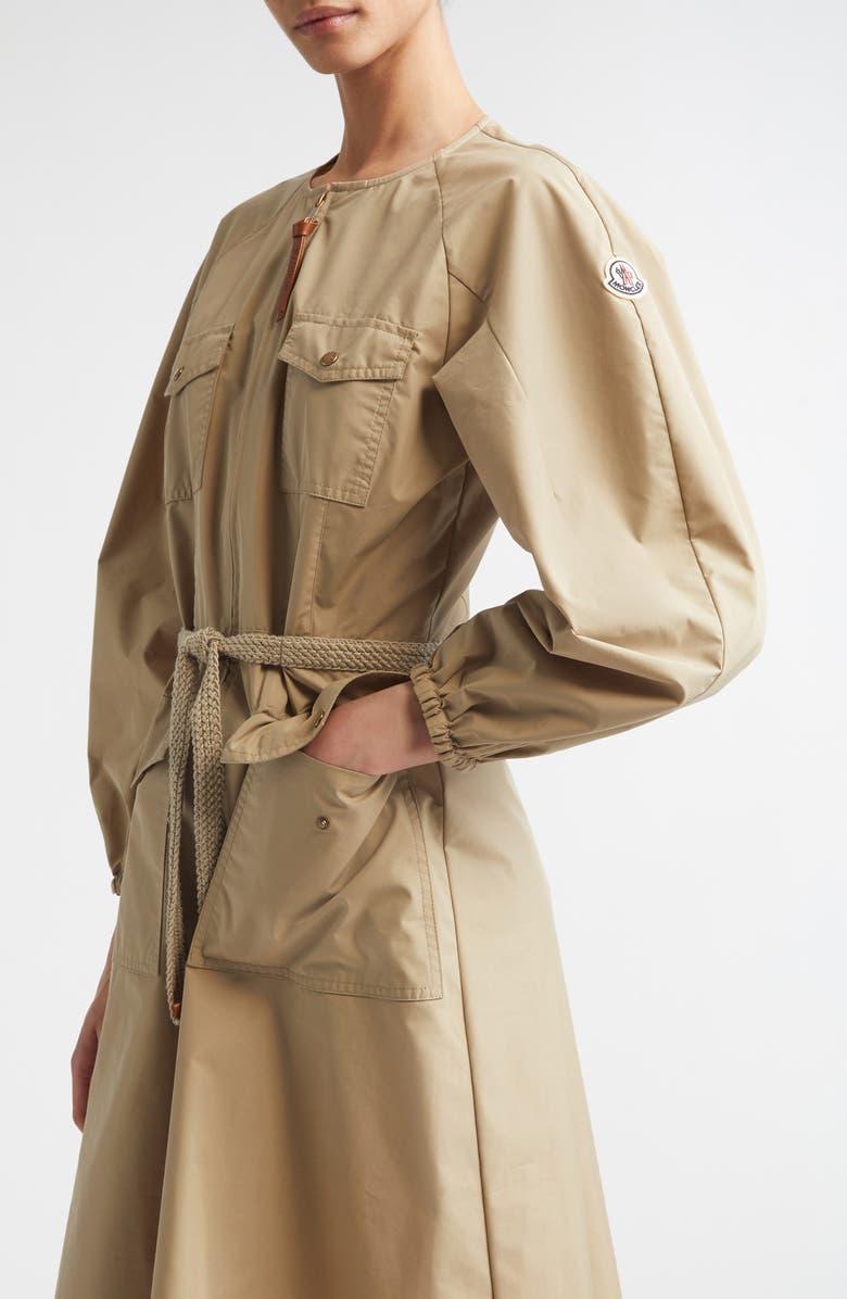Moncler Long Sleeve Belted Poplin Shirtdress, Alternate, color, Beige