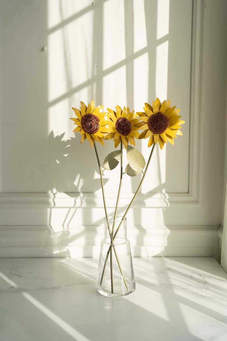 Sunflower Metal Floral Stems Set of 3, Alternate, color, Yellow