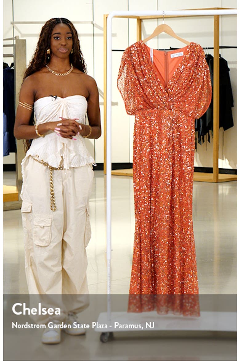 Draped Sleeve Sequin V-Neck Gown video