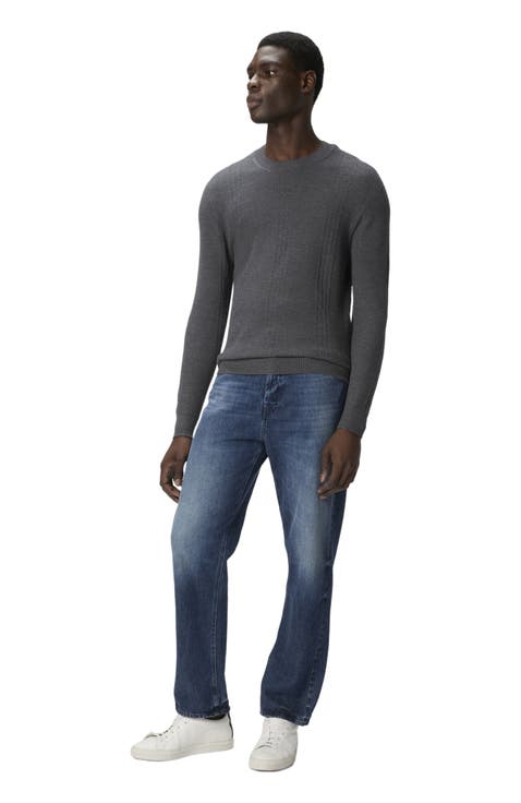 Crew Neck Sweater In Wool With Chevron Pattern