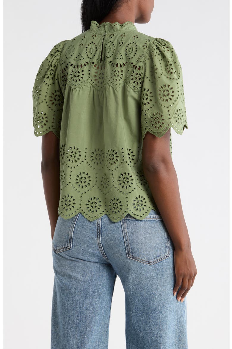 Embroidered Eyelet Short Sleeve Cotton Top, Alternate, color, FAIR GREEN