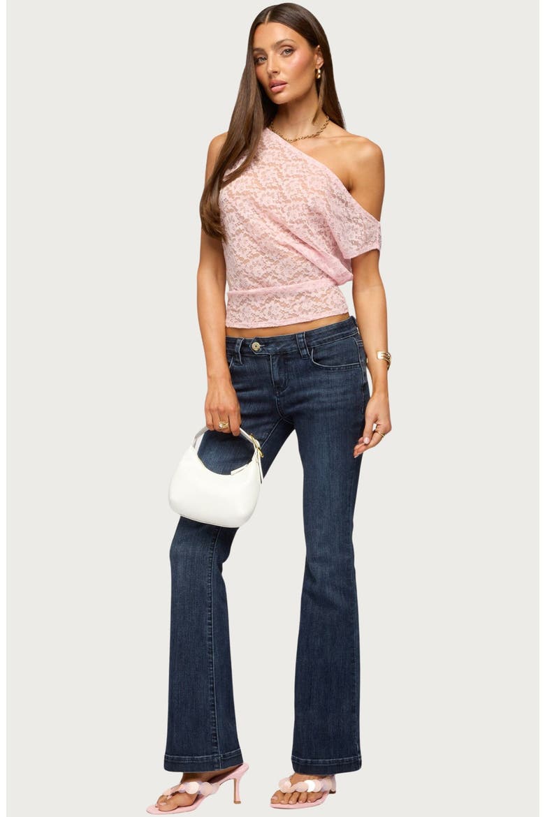 Kessa Off the Shoulder Sheer Lace Top, Alternate, color, PINK