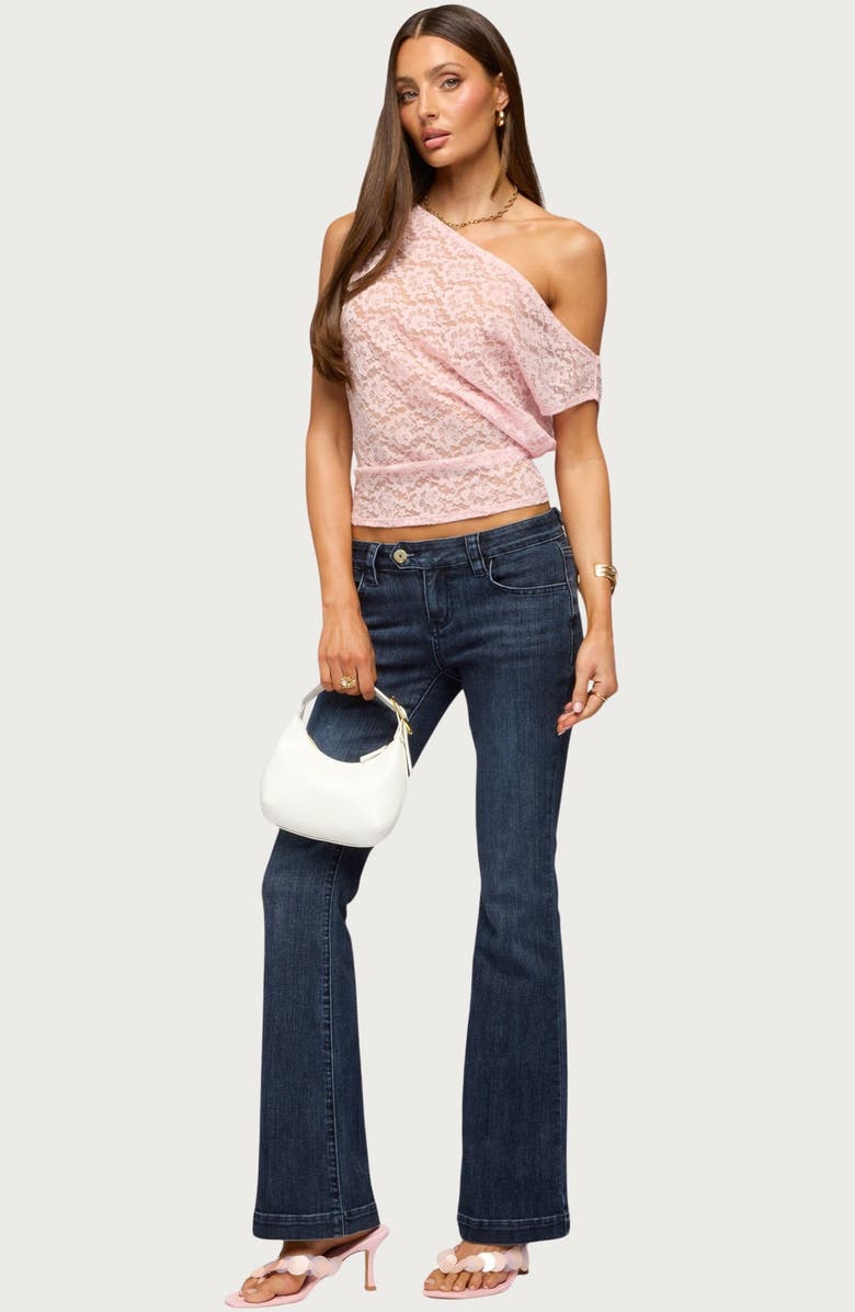 EDIKTED Kessa Off the Shoulder Sheer Lace Top, Alternate, color, Pink