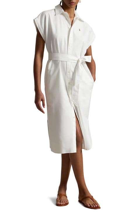 Belted Cotton Midi Oxford Shirtdress