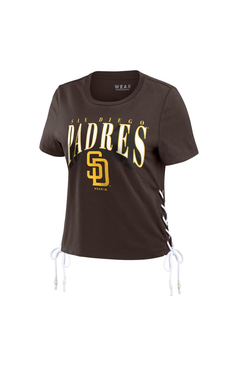 WEAR by Erin Andrews Women's WEAR by Erin Andrews Brown San Diego Padres Side Lace-Up Cropped T-Shirt, Alternate, color, 