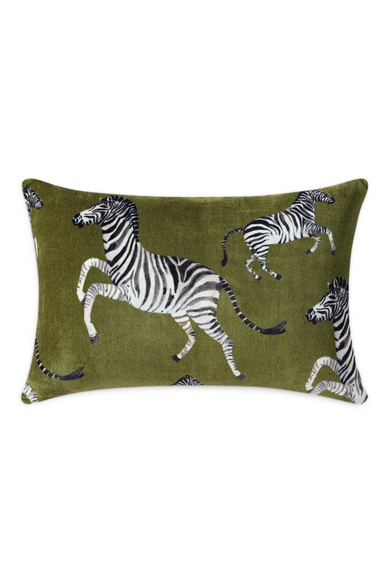 Velvet Watercolor Zebra Small Lumbar Pillow, Main, color, CARDAMON SEEDS