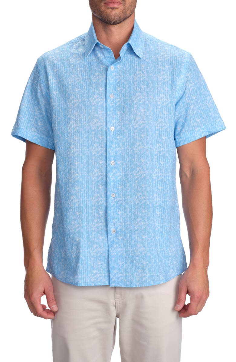 STUDIO GARNET LOS ANGELES Coastal Breeze Short Sleeve Cotton Seersucker Button-Up Shirt, Main, color,