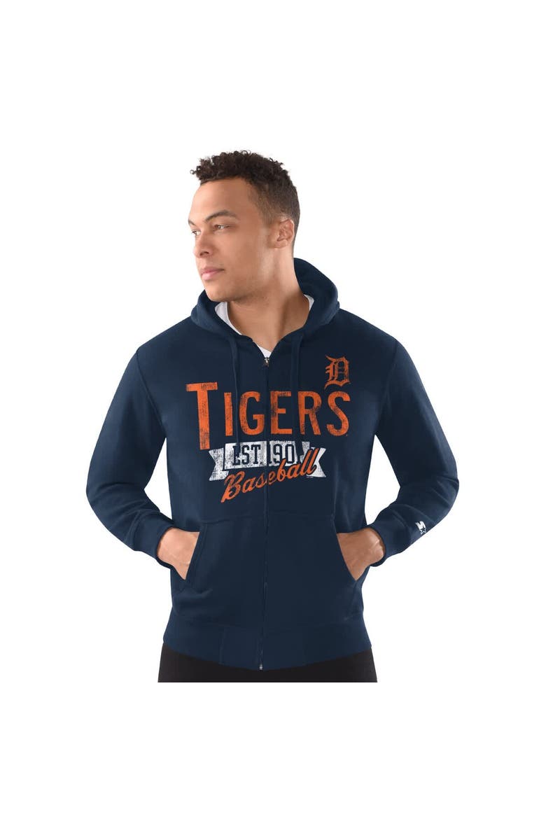 Men's Starter  Navy Detroit Tigers Distressed Full-Zip Hooded Jacket, Main, color, Navy