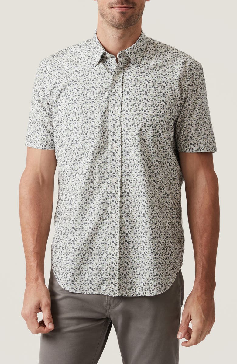 34 Heritage Grove Short Sleeve Cotton & Lyocell Button-Up Shirt, Main, color, Olive