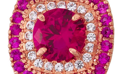 Fuzion Creations Lab Grown Ruby Halo Stud Earrings In Rose