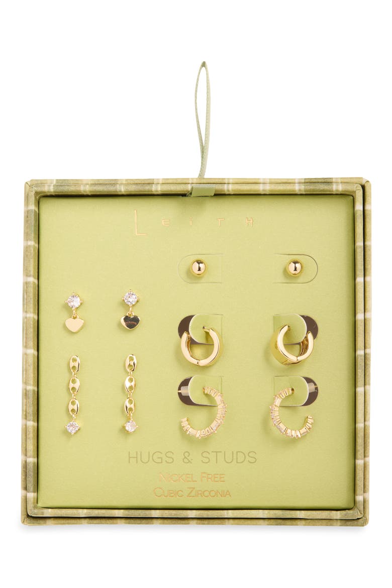 Set of 5 Cubic Zirconia Heart Stud, Drop & Huggie Hoop Earrings, Main, color, CLEAR- GOLD