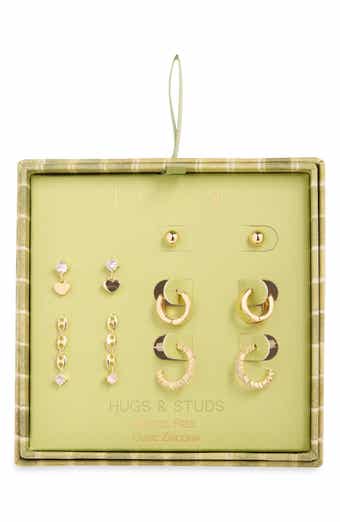 Set of 5 Cubic Zirconia Heart Stud, Drop & Huggie Hoop Earrings