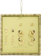 Leith Set of 5 Cubic Zirconia Heart Stud, Drop & Huggie Hoop Earrings