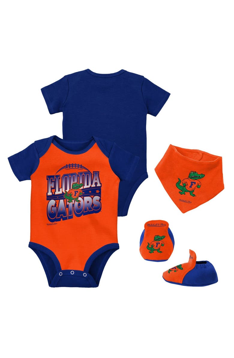 Mitchell & Ness Infant Mitchell & Ness Royal/Orange Florida Gators 3-Pack Bodysuit, Bib and Bootie Set, Main, color, Royal