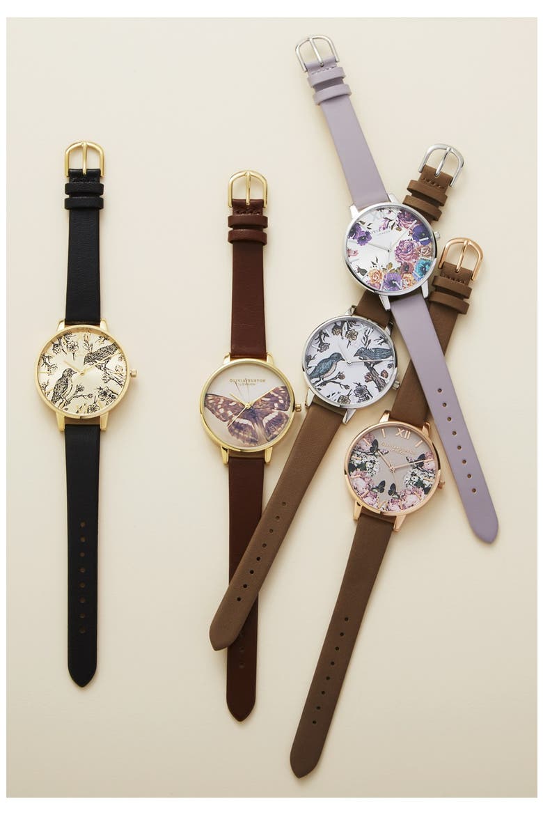 'Animal Motif' Leather Strap Watch, 38mm, Alternate, color, BLACK/ GOLD