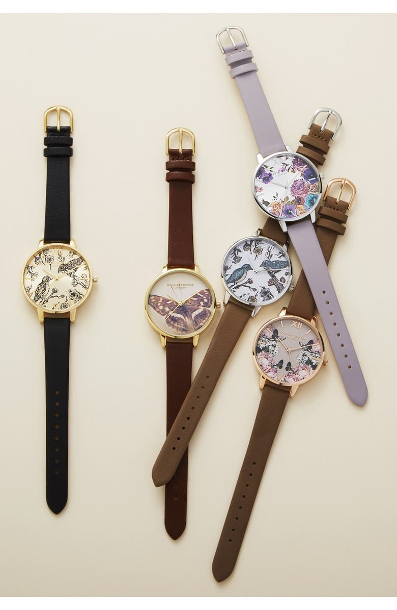 Olivia Burton 'Animal Motif' Leather Strap Watch, 38mm, Main, color, 