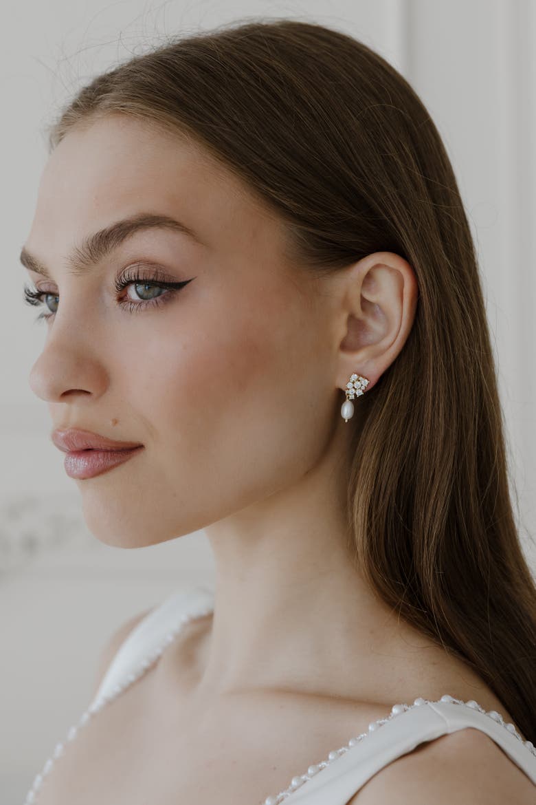 First Dance Pearl Drop Earrings, Alternate, color, Metallic Gold