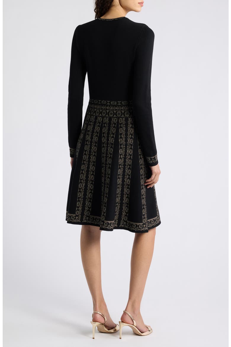 Metallic Jacquard Long Sleeve Dress, Alternate, color, BLK GOLD