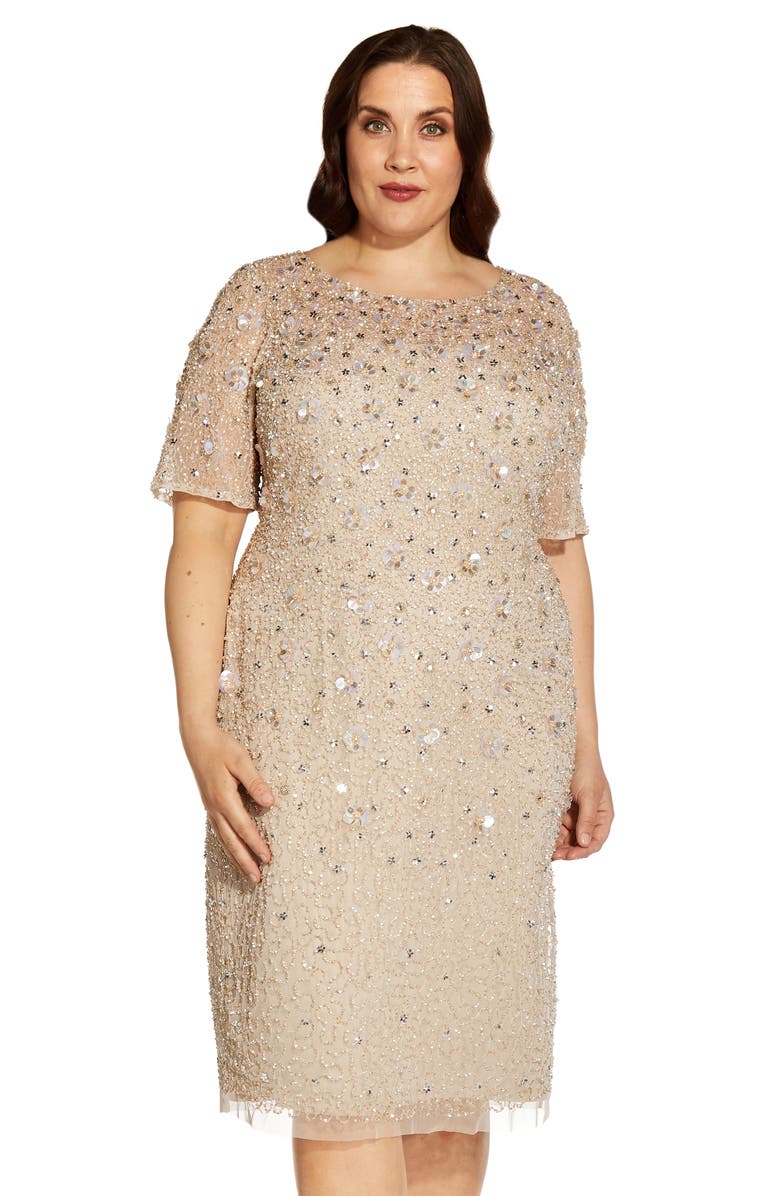 Adrianna Papell Beaded Cocktail Dress, Alternate, color, 