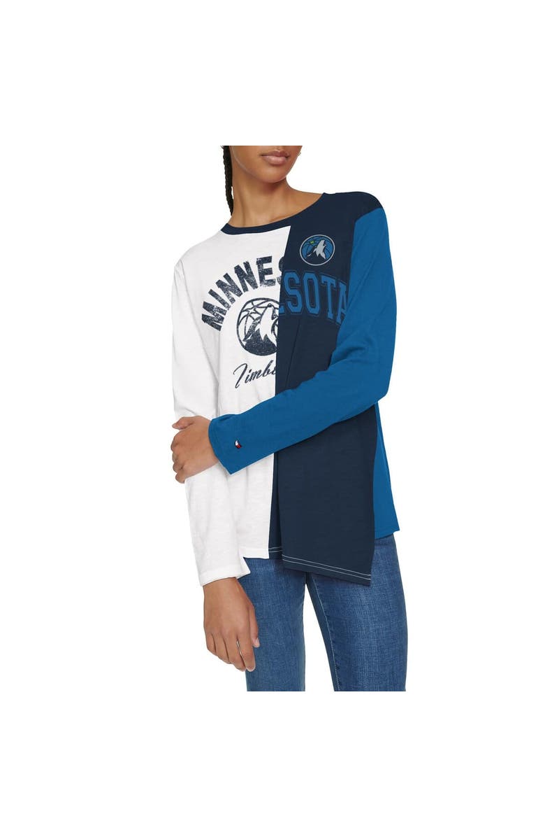 TOMMY JEANS Women's Tommy Jeans White/Navy Minnesota Timberwolves Amelia Color Blocked Long Sleeve T-Shirt, Alternate, color, White