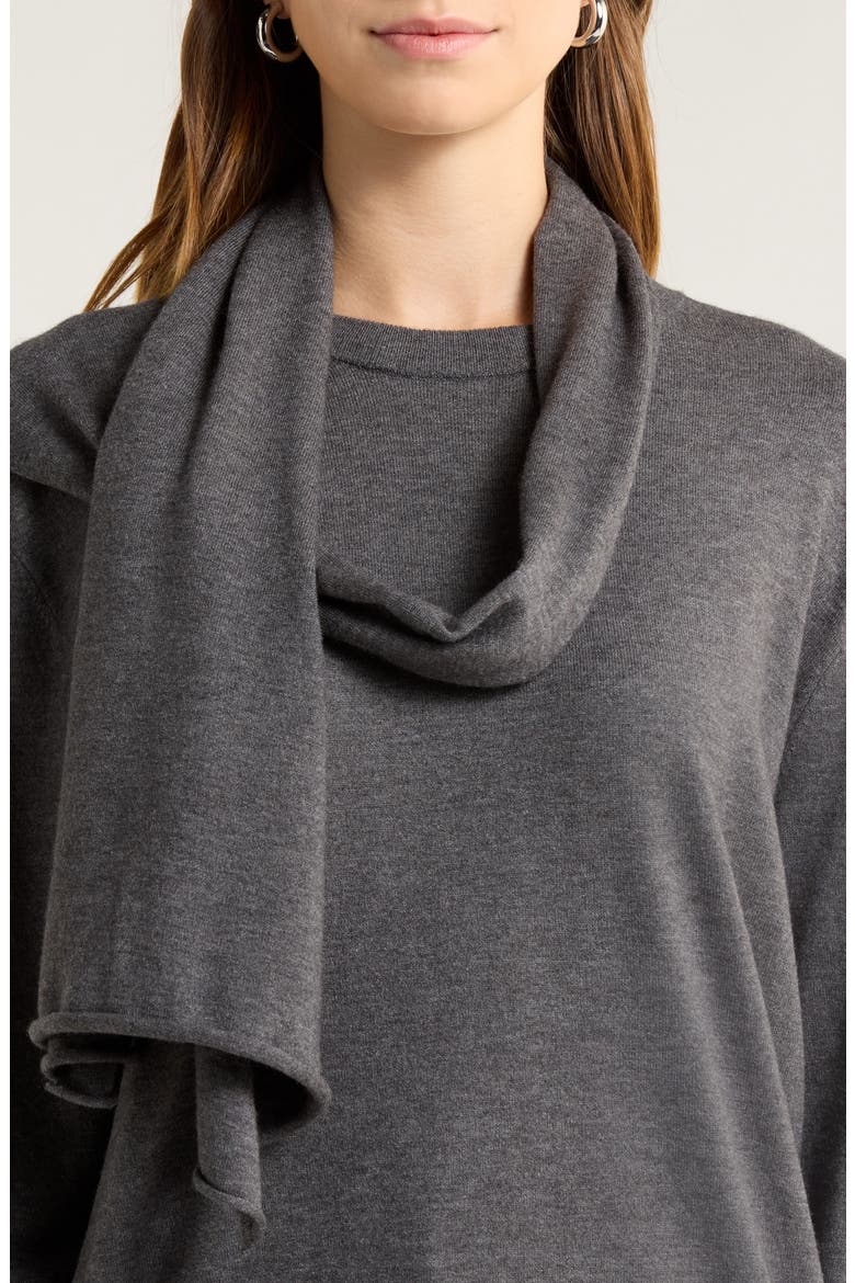 Crewneck Scarf Sweater, Alternate, color, MEDIUM HEATHER GREY
