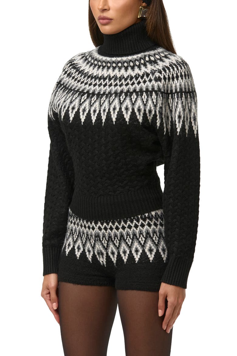 Fair Isle Turtleneck Sweater, Alternate, color, BLACK