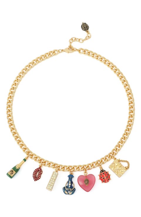 Mixed Charm Curb Chain Necklace