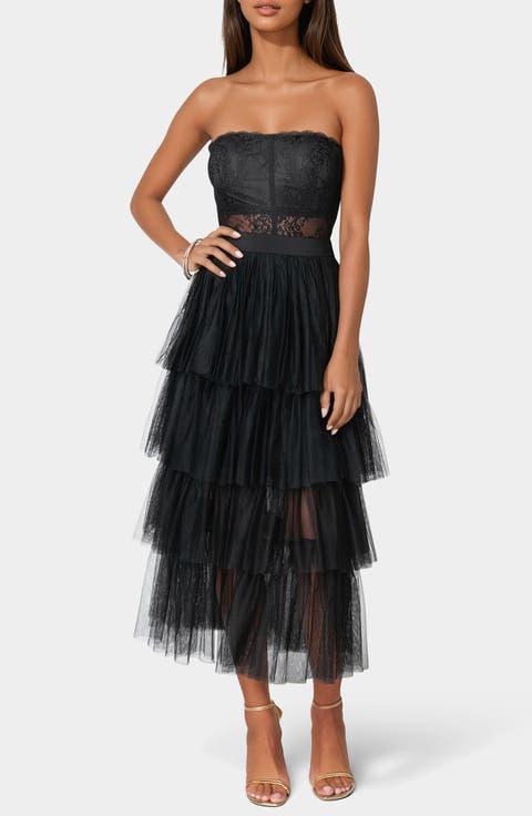 Tiered Corset Midi Cocktail Dress