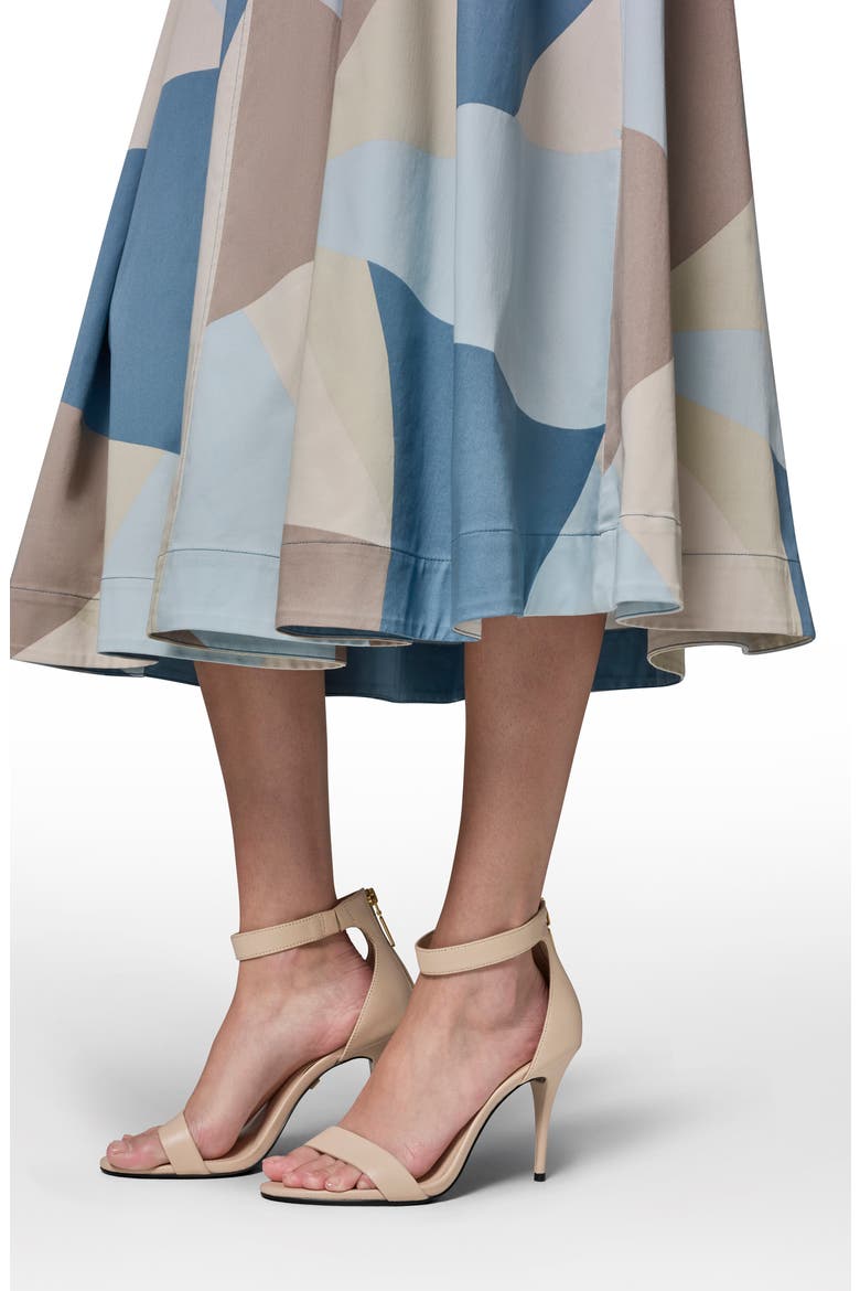 Abstract Pleated Sleeveless Belted Stretch Cotton Midi Dress, Alternate, color, WASHED INDIGO/ SEA MIST MULTI