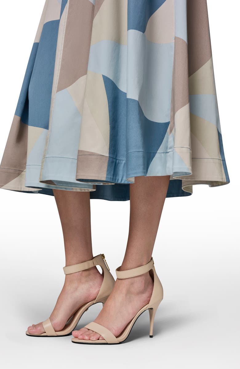 Donna Karan New York Abstract Pleated Sleeveless Belted Stretch Cotton Midi Dress, Alternate, color, Washed Indigo/ Sea Mist Multi